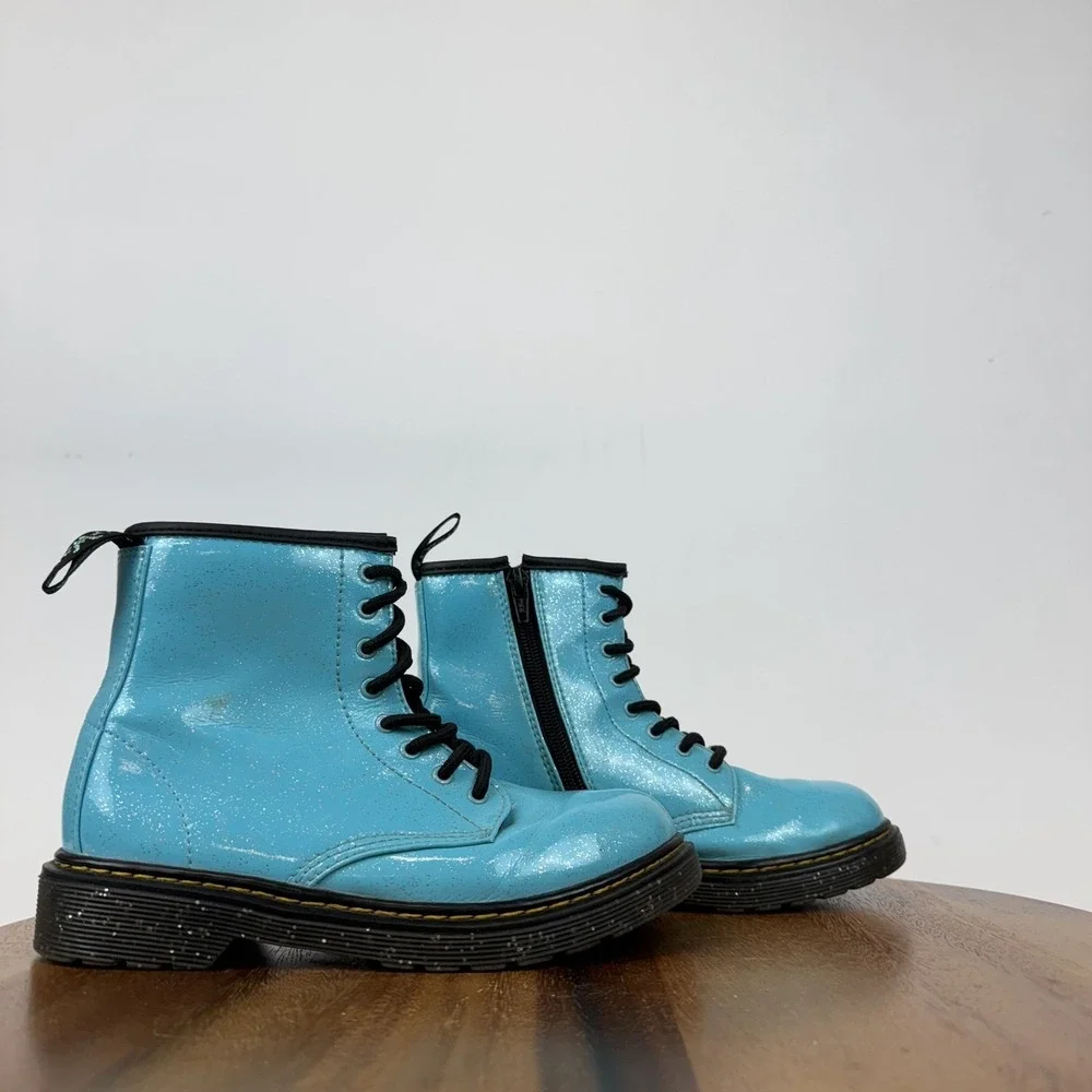 Big Kids Dr Martens 1460 Turquoise‎ Glitter Comfort Casual Combat Boots Size 3 Y